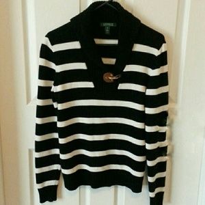 Ralph Lauren Striped Black White Cotton Sweater